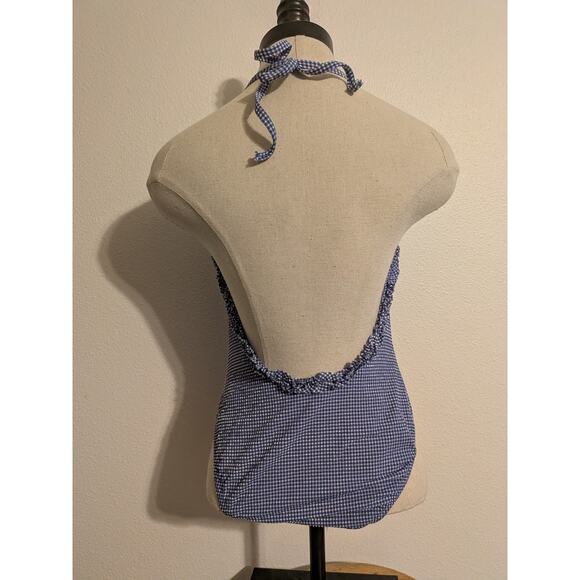 j crew gingham one piece swimsuit size 4 blue ruffle - Picture 2 of 9